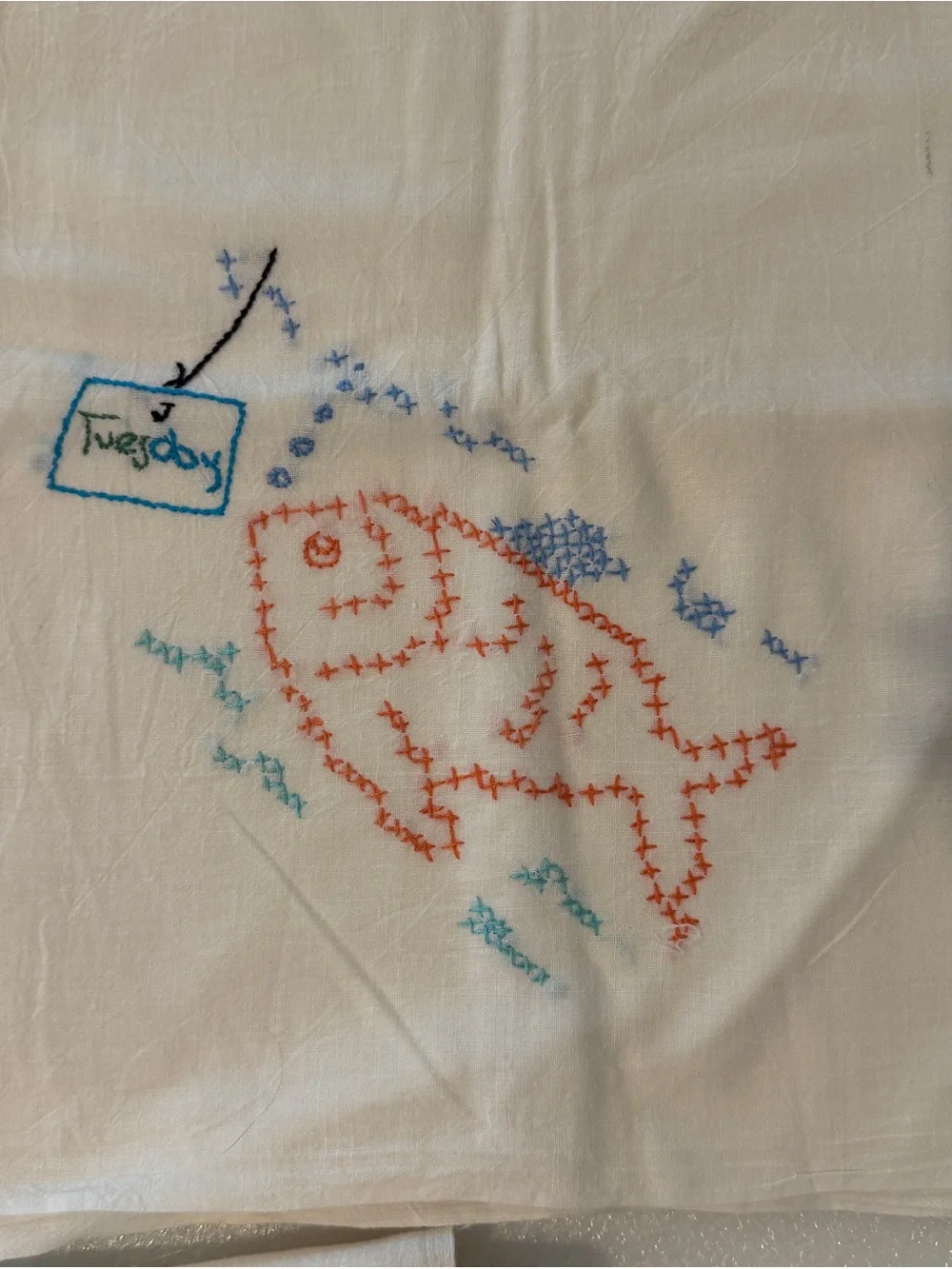 Set of 7 Embroidered Cotton Flour Sack Dish Towels Days of the Week Vintage